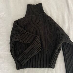 Black Cable Knit Turtleneck Sweater